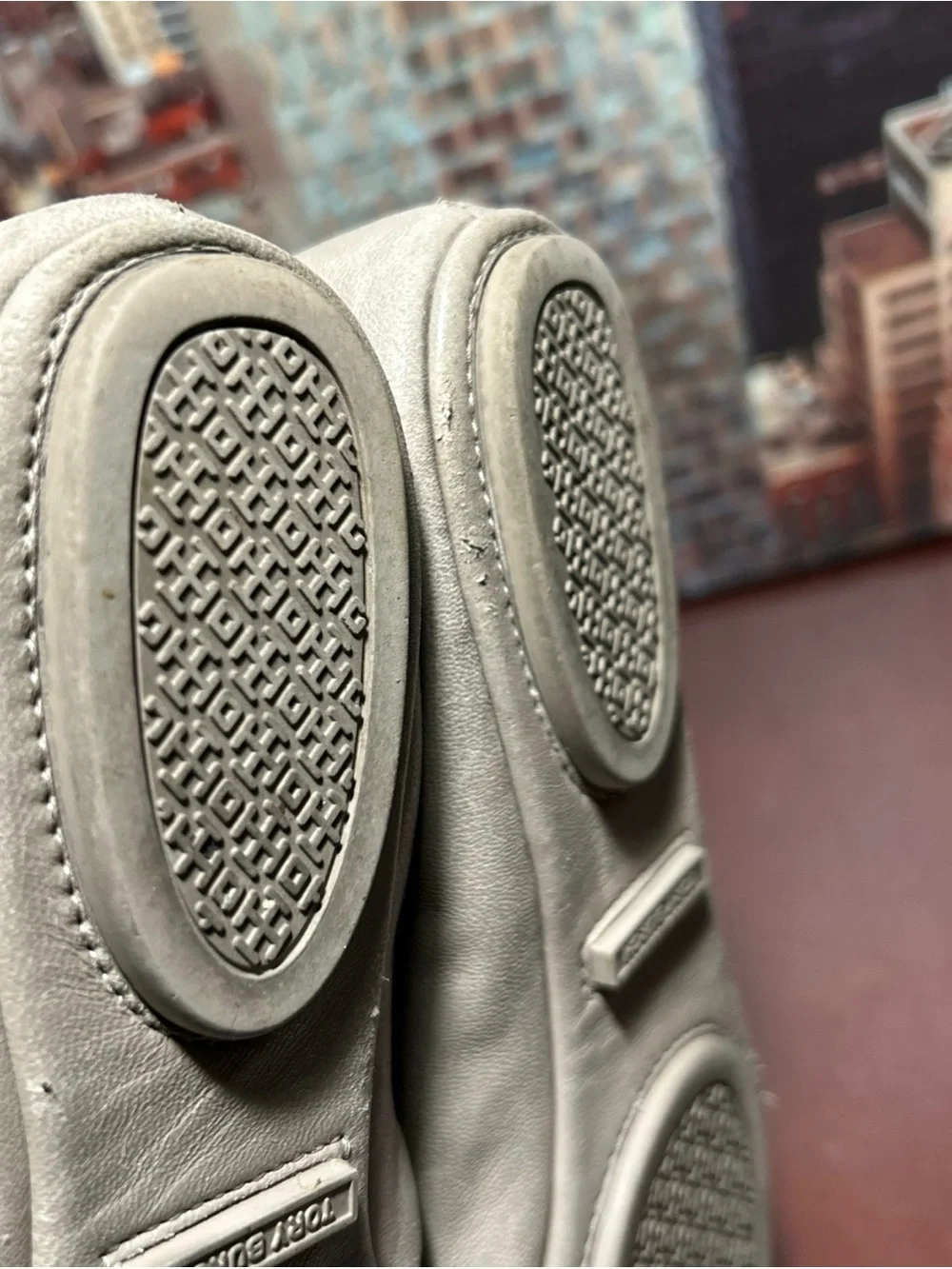 Tory Burch Neutral Taupe Logo Ballet Flats